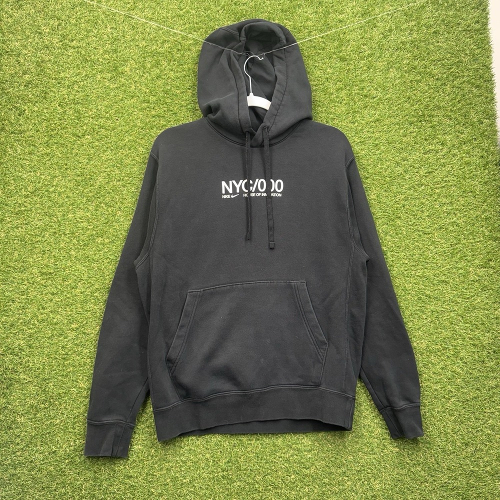 Nike House Of Innovation Hoodie Mens Small NYC /000 Back Hit Big Logo Black y2k